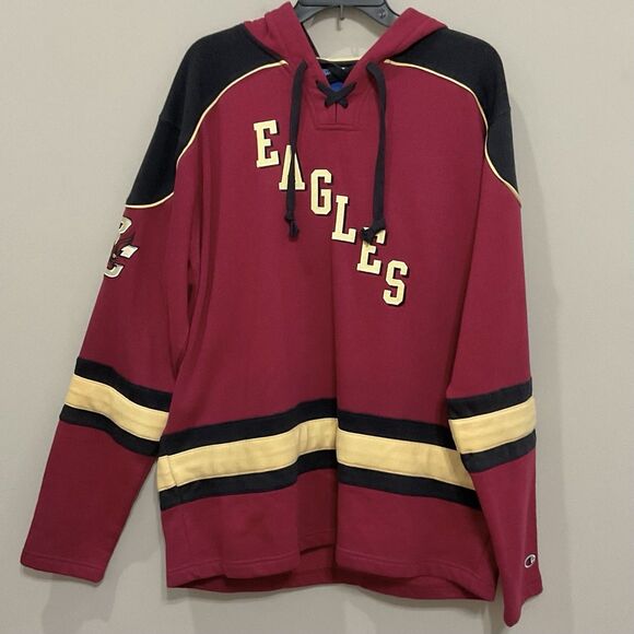 BOSTON COLLEGE EAGLES HOCKEY Sweatshirt Jersey w/ Ties Sz Lg Champion Heritage - Picture 1 of 6